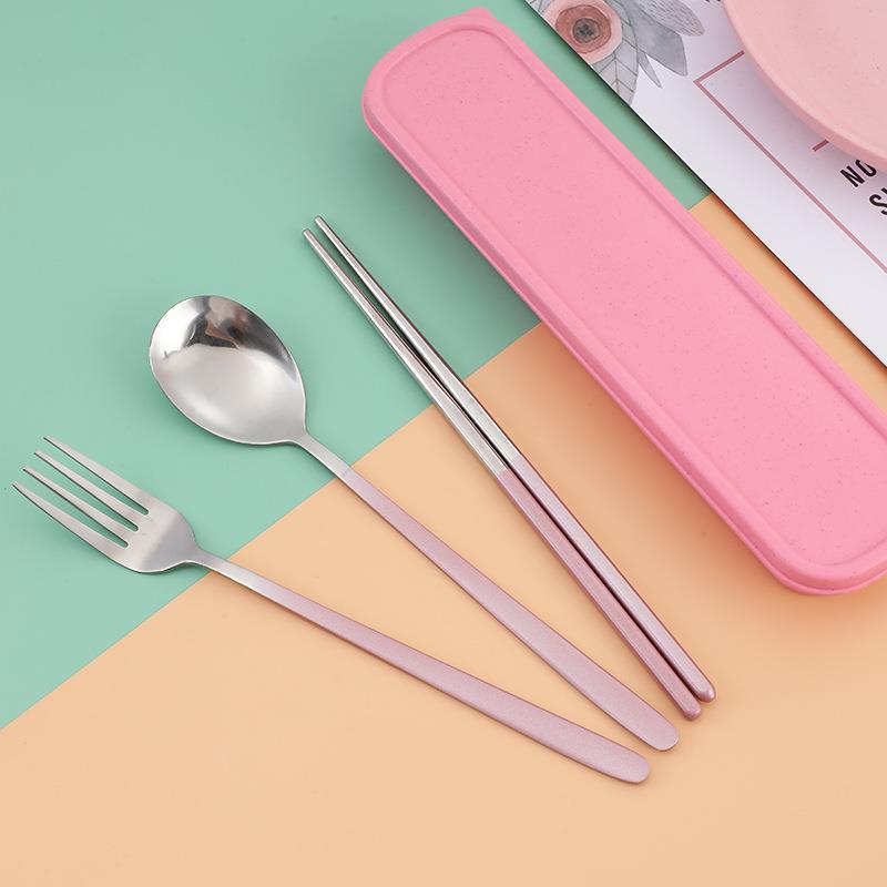 Korean Style Portable Stainless Steel Chopsticks & Spoon Set with Storage Box for Students, Office Workers, and Travel