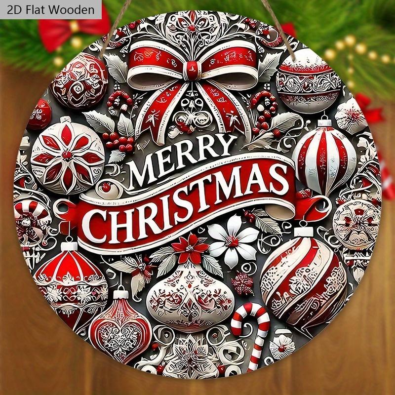 Christmas Wooden Sign with Classic Bow Pattern - Navidad Round Sign for Front Door, Wall Hanging Decor - Ideal Christmas Decoration