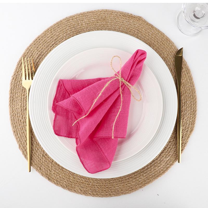 4PCS Pure Cotton Napkins Ins Style French Lock Edge Napkins Party Western Table Towels Decoration Fabric (Without Hemp Rope)