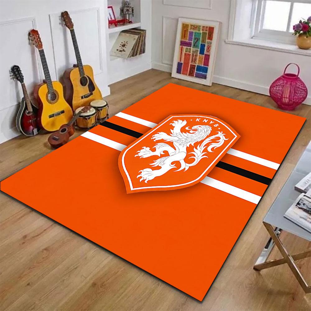 Orange Lion Crest with Stripes Patterned carpet, suitable as a non slip play mat for the living room and bedroom sofa