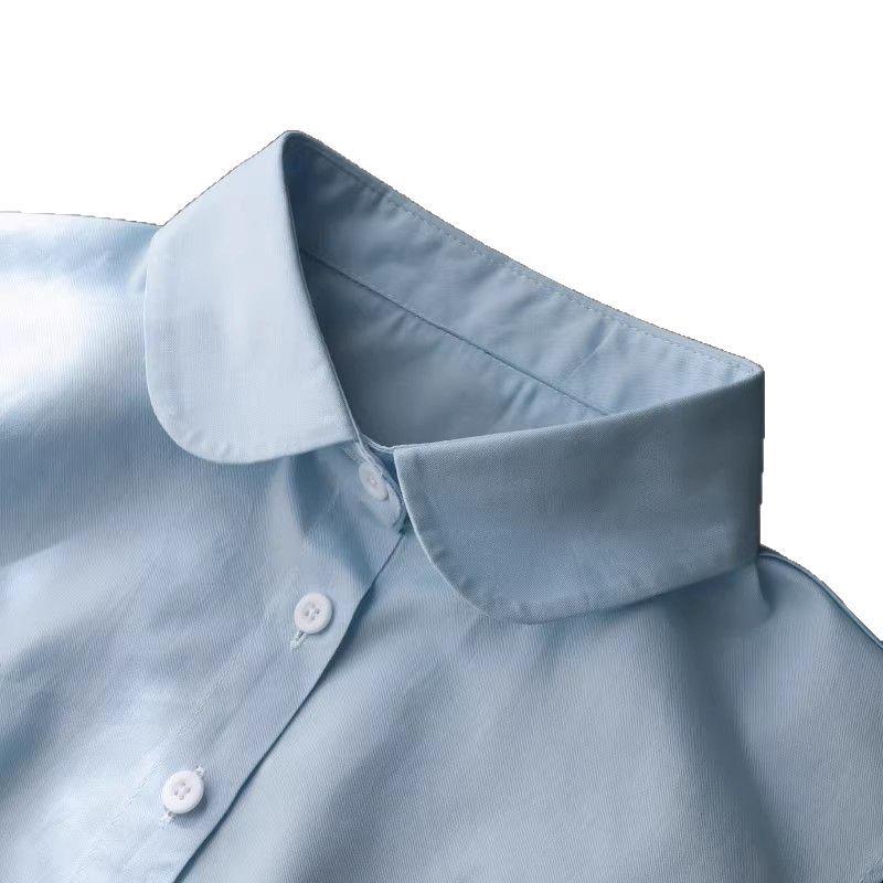 Light Blue Cotton Faux Collar Girls' Versatile Shirt Sweater - Decorative Collar for Casual Workwear