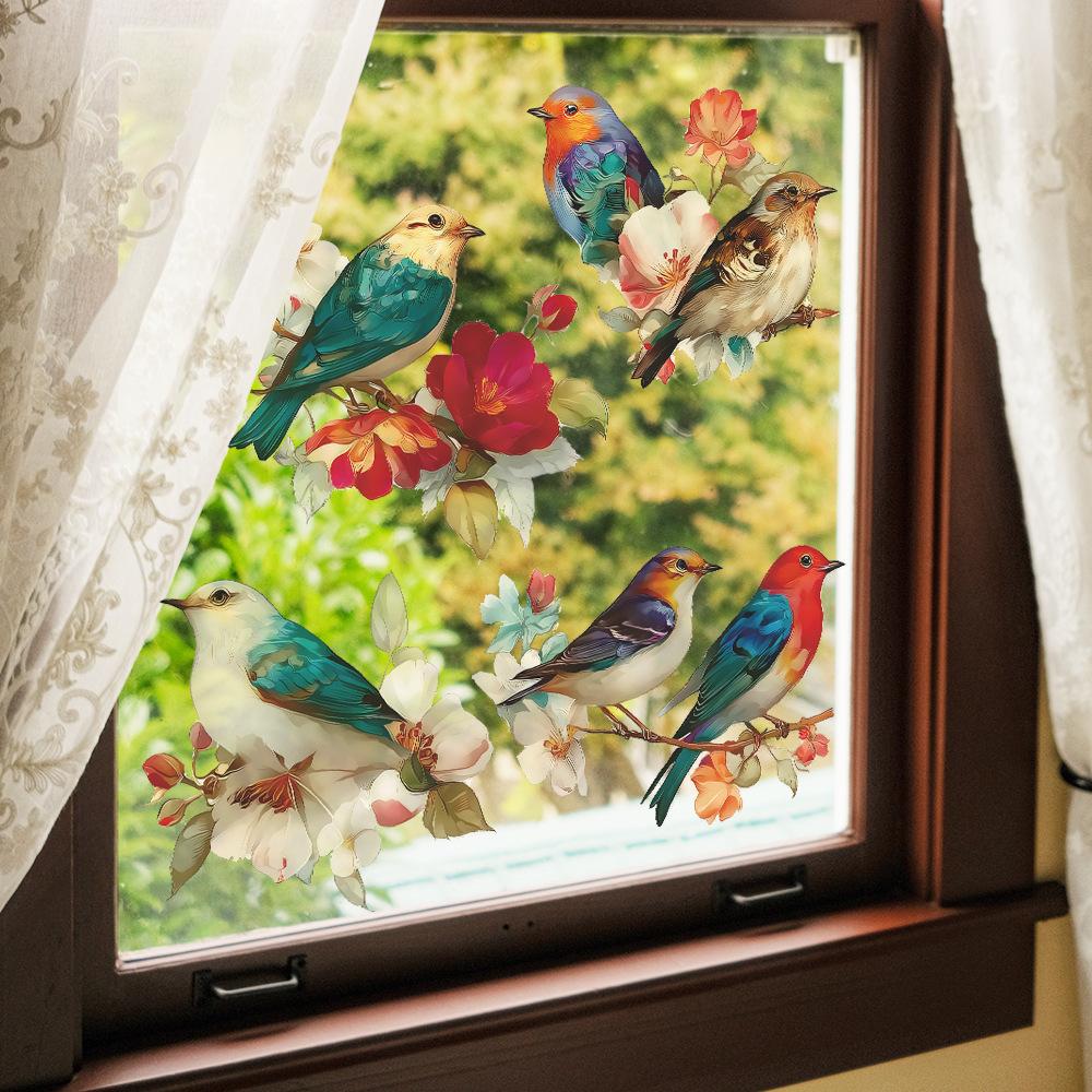 Chinese Retro Flower Branch Nesting Sparrow Bedroom Study Wall Decoration Beautification Sticker