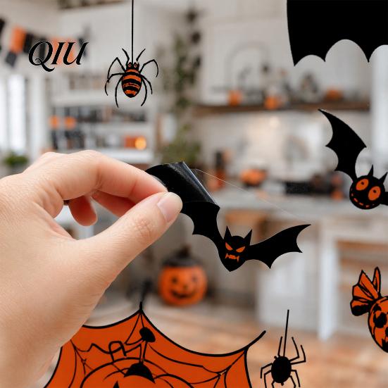 Bat And Spider Window Decals 9 Sheets Halloween Clings, Happy Pumpkins Witch Ghost Bats Castle Glass Stickers, PVC Waterproof for Home Classroom Party