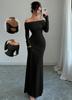 Women's Off-the-shoulder Pleated Tight-fitting Elegant Hip-wrapped Long Evening Dress Dress Women's Long-sleeved Skirt Women's Summer