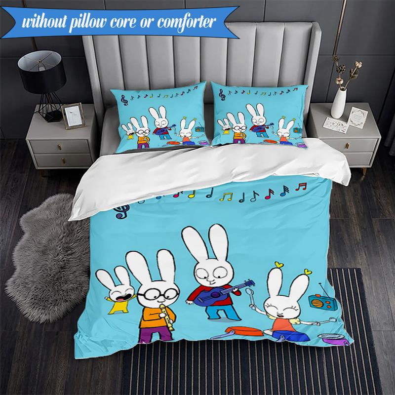 3PCS Simon the Rabbit Adventures Bedding Set 2D Printing (Includes 1 Duvet Cover + 2 Pillowcases Coreless), Bedroom decor,Fan Gift