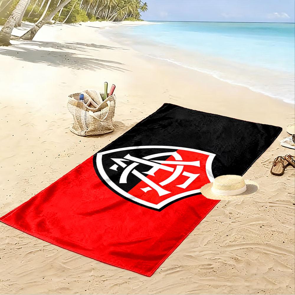 Beach Towel with Black Red Shield Monogram Badge, Quick Dry Lightweight, Ultra Soft Absorbent, for Vacation Pool Gift