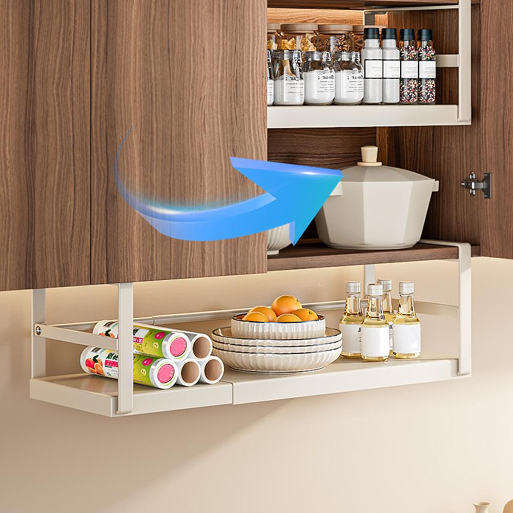 Extendable Under Cabinet Add-on Storage Baskets & Thick Clip Heavy Duty Under Cabinet Organizer for Kitchen Counter