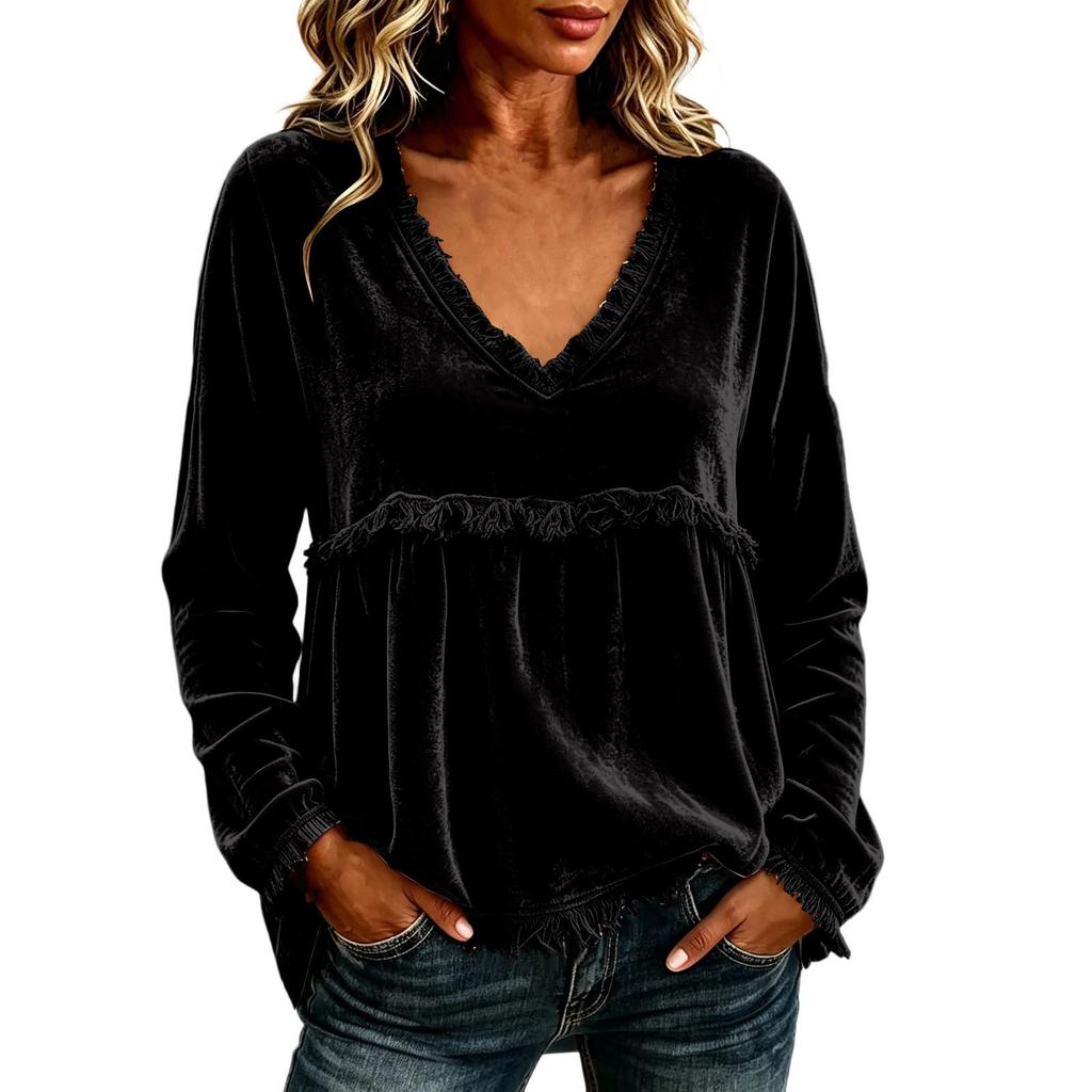 Women's Casual Loose Fit Lace Trim Patchwork Top, Stylish Blouse for Everyday Wear