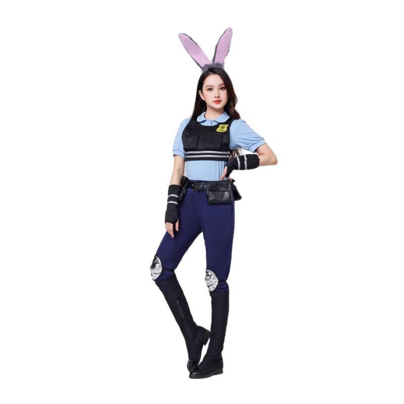 Halloween Voksenkostyme Gal Zootopia Kanin Judy Politibetjent Kostyme Langermet Kortermet Draktsett