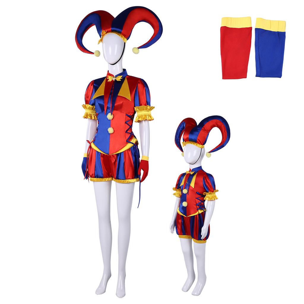 Anime Pomni Cosplay Costume Clown Uniform The Amazing Digital Circus Hat Gloves Role Play Halloween Carnival Party Outfit