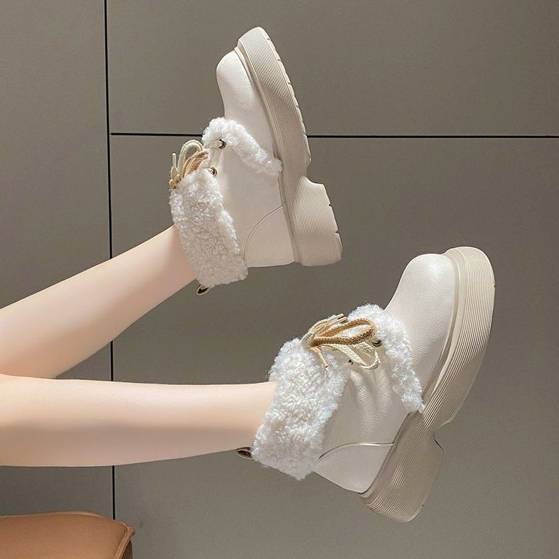 Snow Boots Women's 2025 Autumn and Winter Retro Velvet Short Boots Casual Warm Platform Cotton Shoes Bow Cold Shoes Children