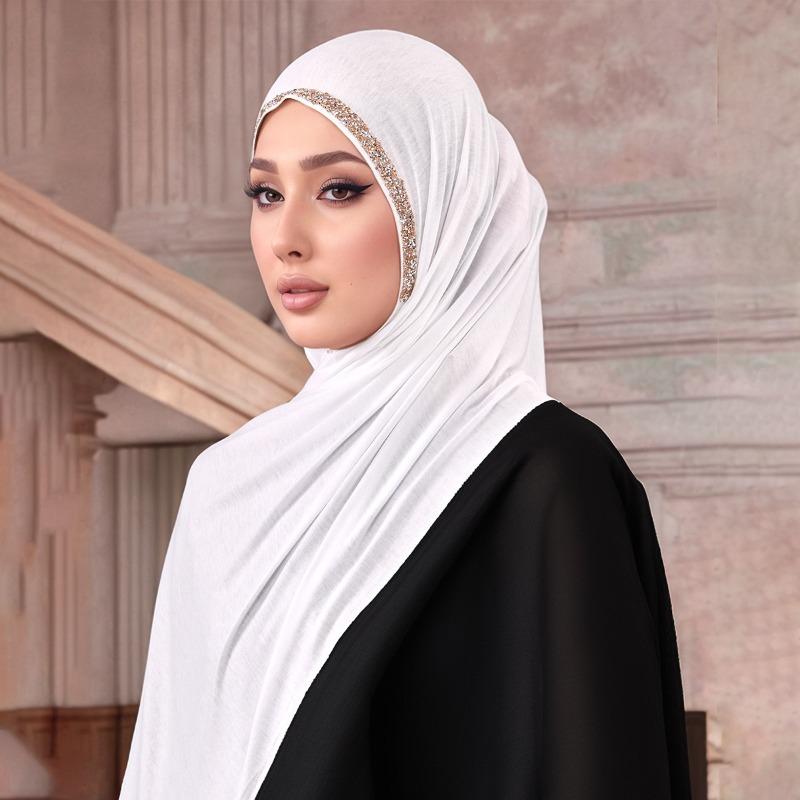 New Hot-selling Solid Color Hot Diamond Mercerized Cotton Headscarf Ethnic Style Women's Soft Fashion Popular Headscarf