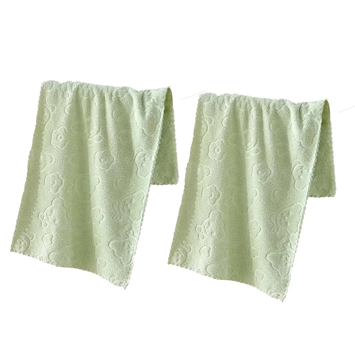 

2 шт. милого мультяшного кораллового флиса с тиснением, мягкое впитывающее быстросохнущее полотенце для лица в подарок зелёный