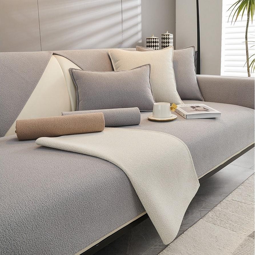 Simplized Solid Teddy Chenille Sofa Cover For Living Room Non-Slip Sofa Cushion Cover Four Seasons Universal Couch Protector