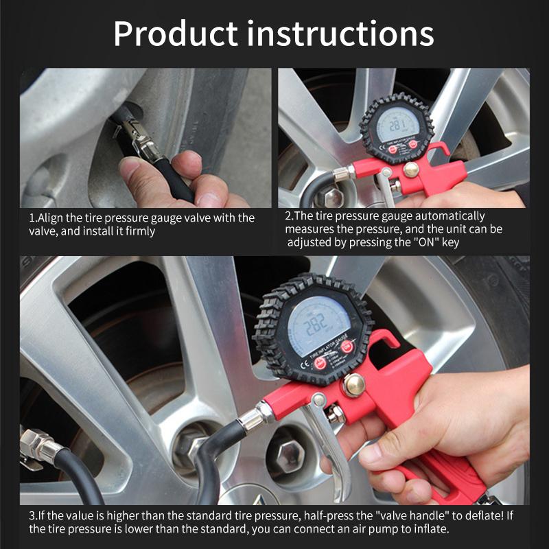 Digital Tire Preassure Gauge Inflator,250 PSI Tire Inflator Air Chuck Compressor Accessories manometer for Car Bike Rv Truck