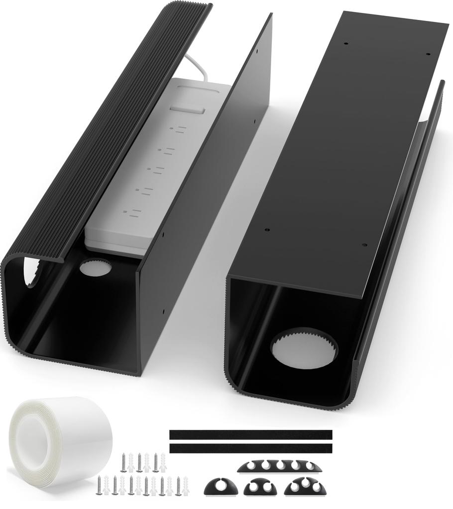 ZhiYo Juego de 2 Cables de Gran Capacidad para Gestión de Cables Longitud PCV Toma de Corriente Para Oficina Cableado Oculto para Hogar Caja Negra, Bandejas, Almacenamiento Bajo Escritorio,