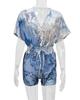 2024 Summer European & American Women's V-Neck Tie Short Sleeve Jumpsuit