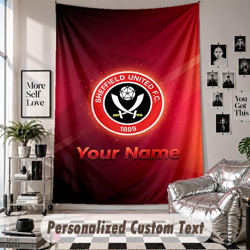 Wall Hanging Tapestry With Custom Name & Text, Sheffield United FC Decorative Tapestry For Bedroom