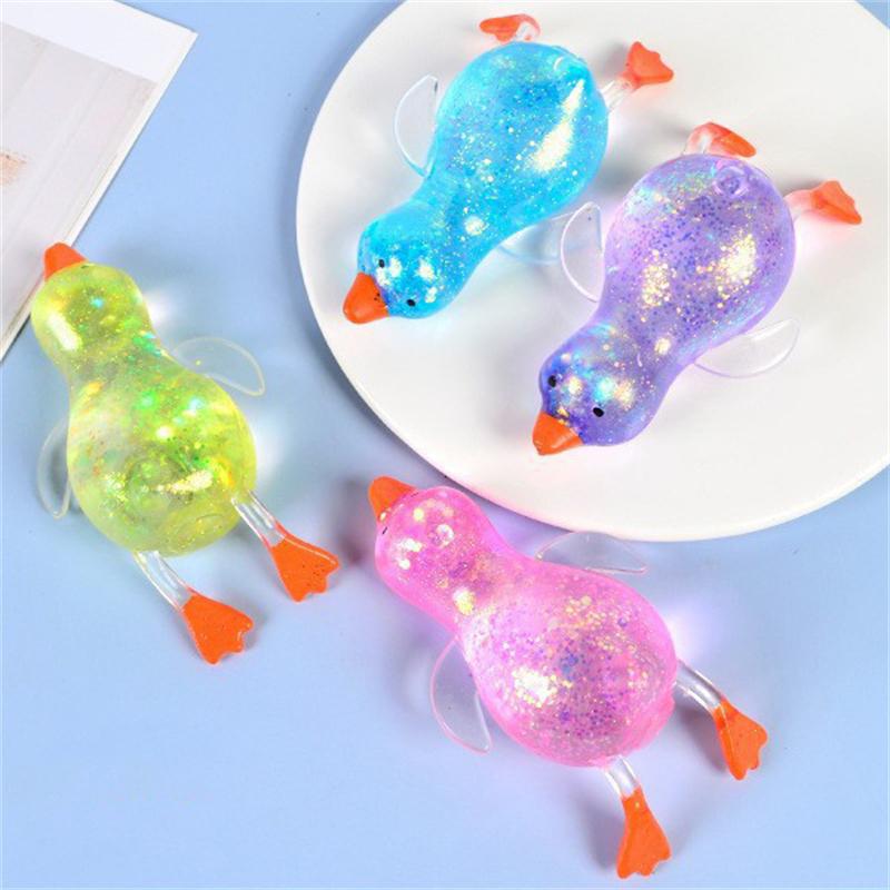 Aurora Squishy Duck Toy Cute Transparent Glitter Ultra Soft Squeeze Multicolor Non-Toxic Relaxation Focus Holiday Gift