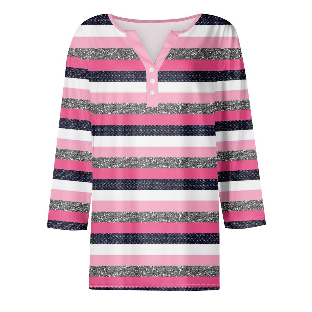 Women's T Shirt Tee Print Button 3/4 Sleeve Daily Weekend Fashion Basic V Neck Regular Top