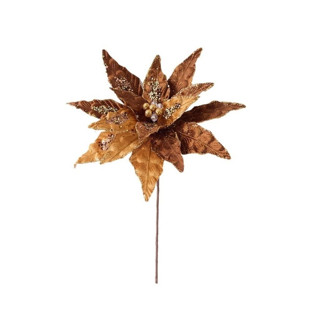 Flannel Fabric Christmas Artificial Flowers Glitter 32cm Glitter Fake Flower DIY Plastic Glitter Poinsettia Christmas Decor