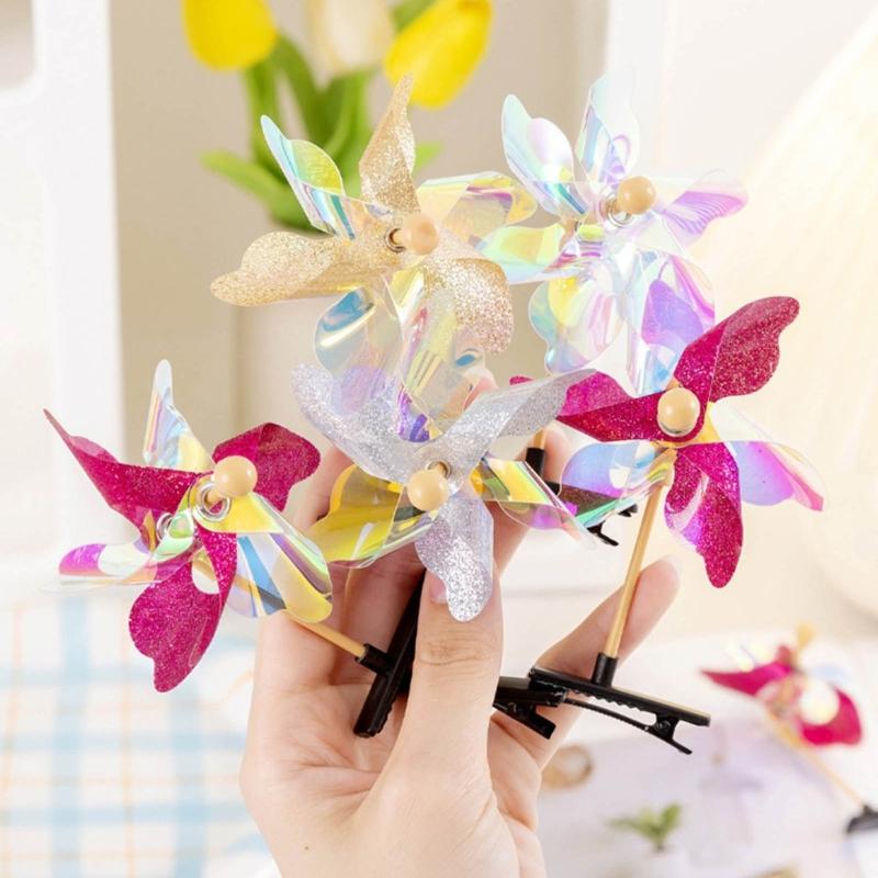 Children Windmill Hair Clip Colorful Duckbill Hairpin Girls Cute Plastic Barrettes Hair Clip Birthday Festival Gift