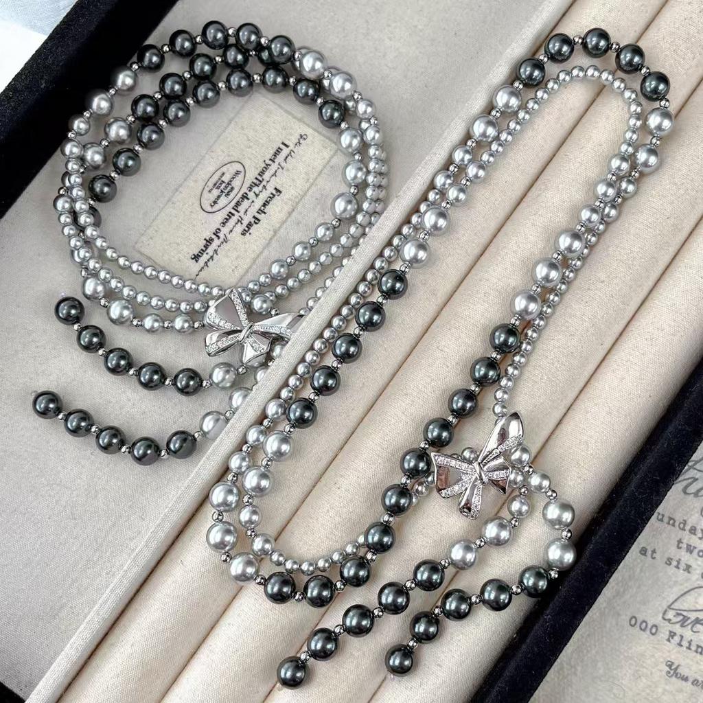 Retro Romantic Tassel Gradual Change Atmosphere Artificial Imitation Australian White Pearl Sweater Chain Necklace Collarbone Chain