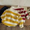 Boys' Cartoon Bear Striped Wool Sweater, Winter 2025 New Arrival for Kids