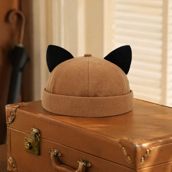 Adjustable Streetwear Cap Brimless Cat Ear Hat, Cute Docker Cap, Skullcap, Stylish Size Street Hat Sailor for Women Men Casual Wear Durable