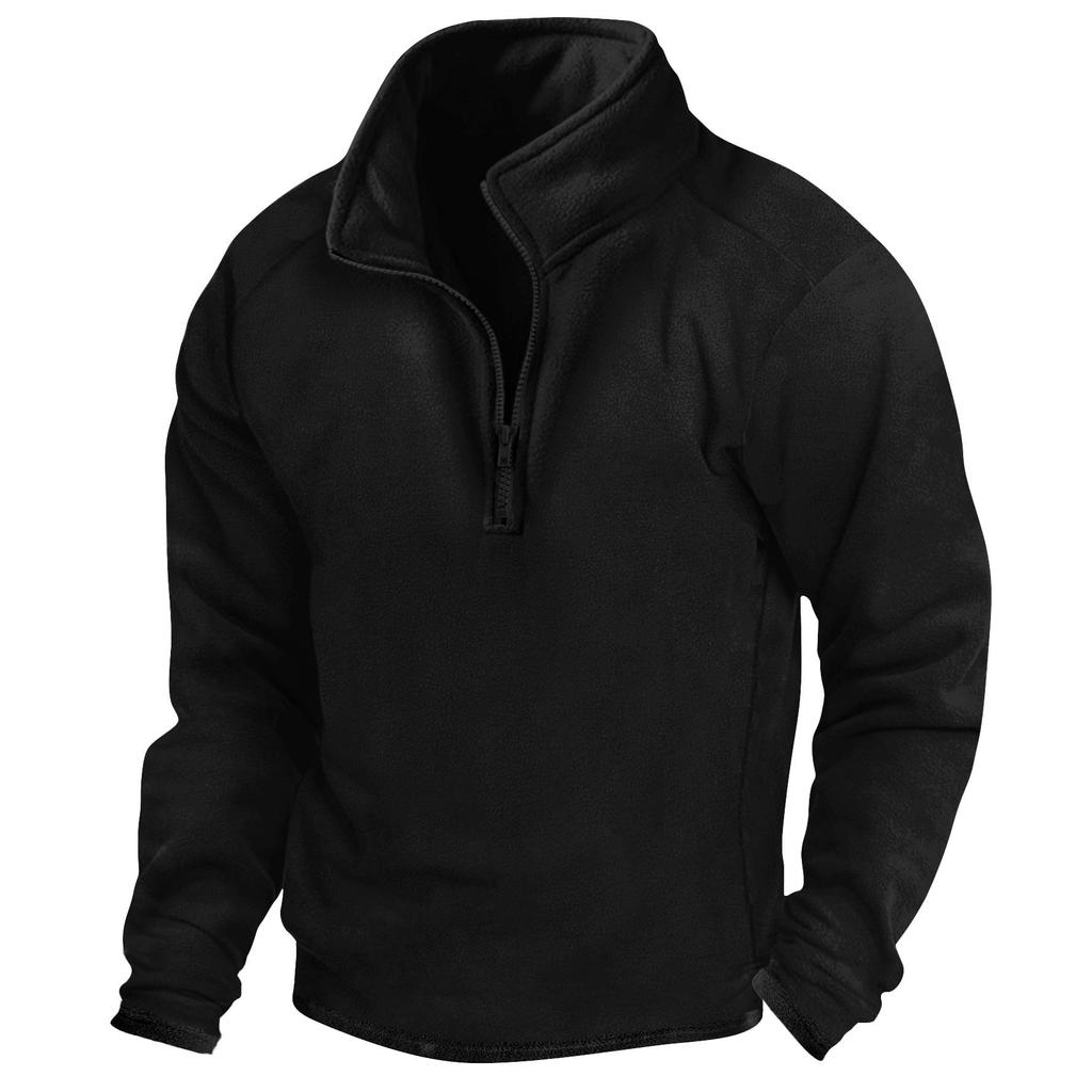 Men's Stand Collar Half-Zip Fleece Sweatshirt for Outdoor Sports - Solid Color, Warm, Autumn/Winter