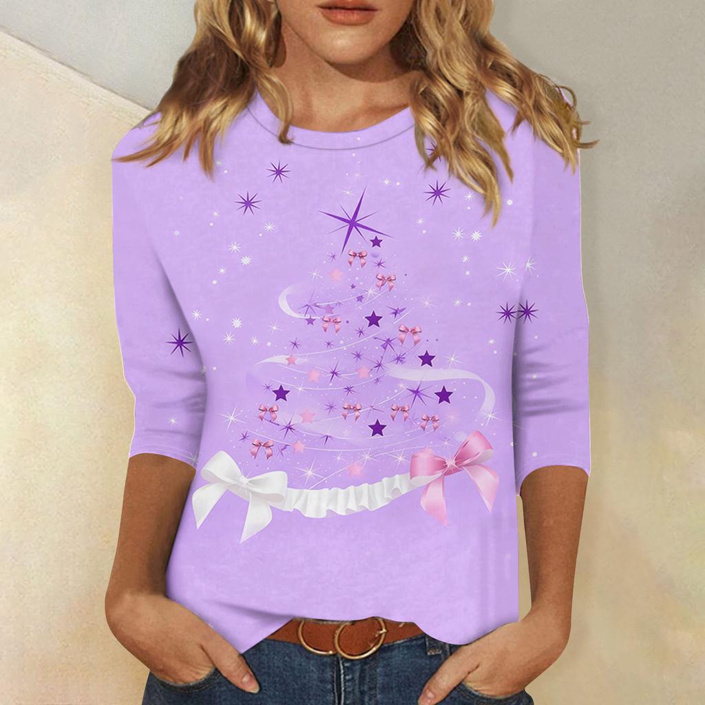 Dames Losse Comfortabele Casual Mode V-Hals Kerstprint Lange Mouw Hoodie