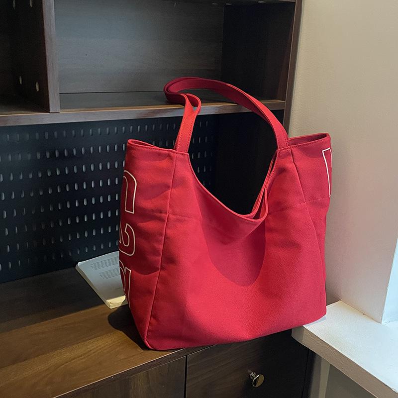 Summer simple large-capacity leisure shopping bag letter printing shoulder canvas tote bag