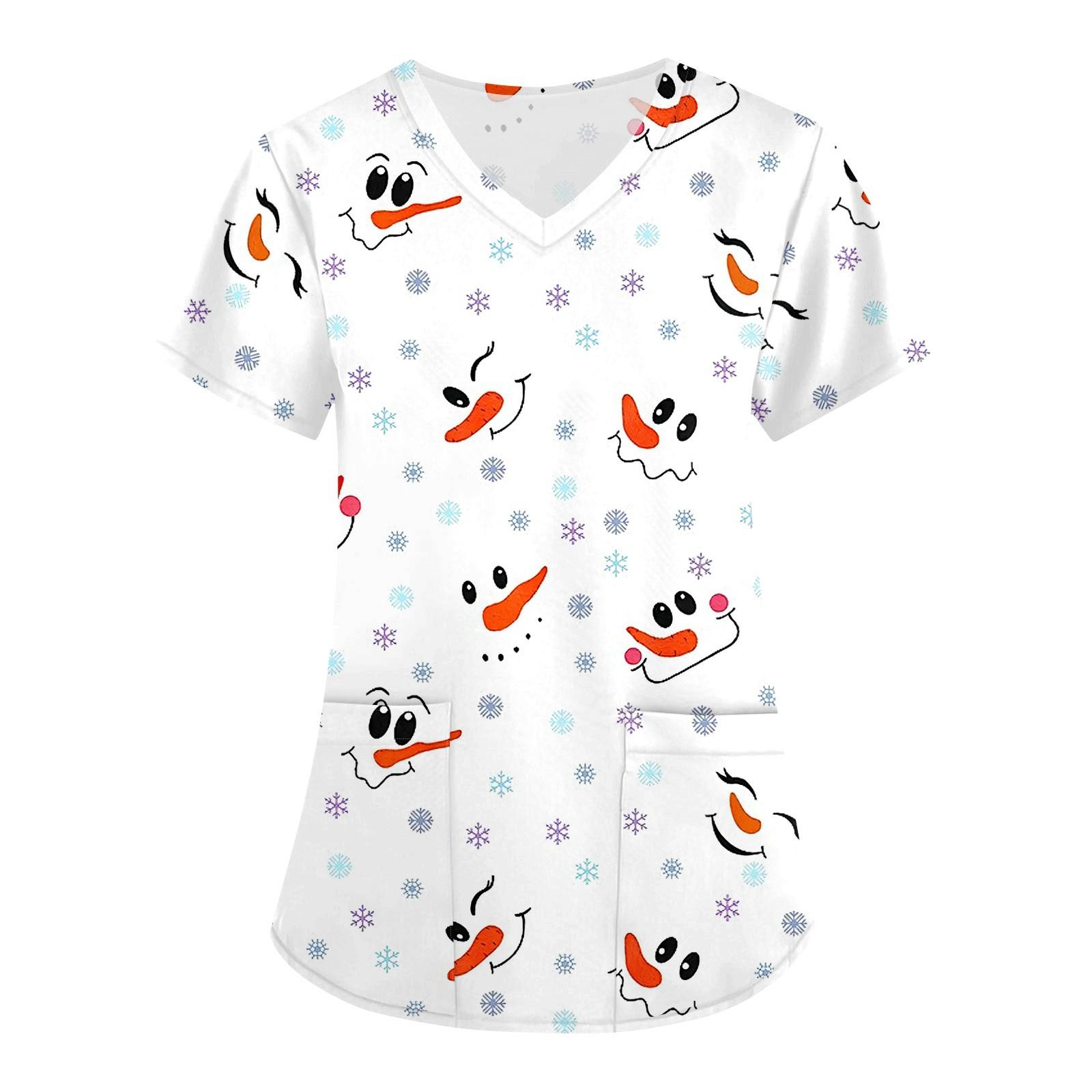 

Женская униформа с принтом на Хэллоуин, рабочая форма с v-образным вырезом и карманом, защитная рабочая форма XXL белый