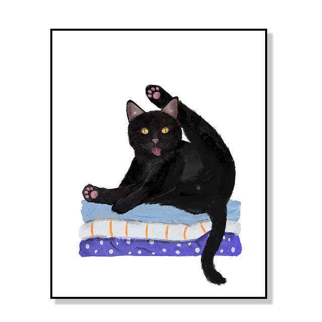 Funny Modern Cute Black Cat In Bath Artwork Posters Decoration Canvas Paintings And Prints For Washroom Toilet Living Room Decor