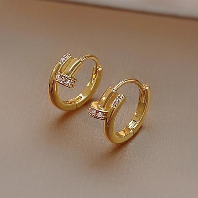 INS Style Minimalist Hoop Earrings Sparkling Crystal Zirconia Elegant Stud Earring Hypoallergenic Jewelry for Women Gifts