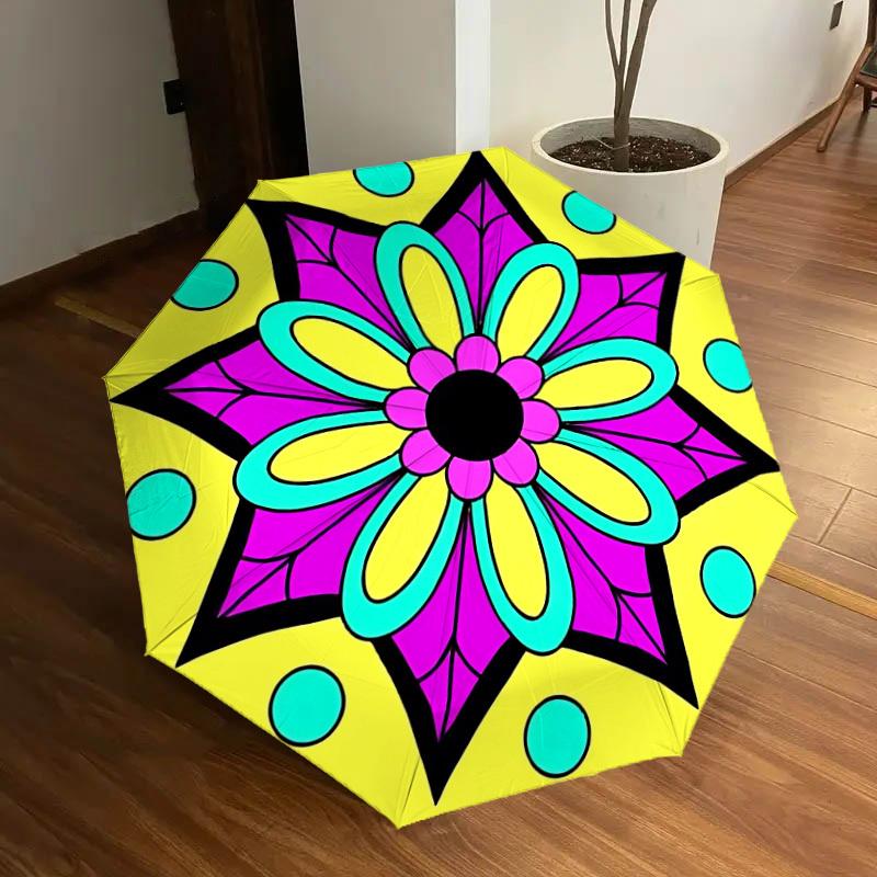 

1pc Floral Mandala Design Automatic Umbrella Durable Iron Frame & Plastic Handle, Gift for Family & Friends, Sturdy Construction yy250905178