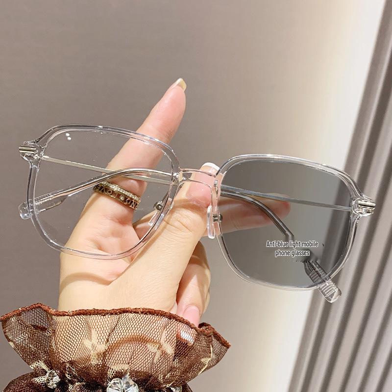 Photochromic Anti-Blue Light Glasses: Large Frame Women s and Men s Slimming Style for Myopia Students.
