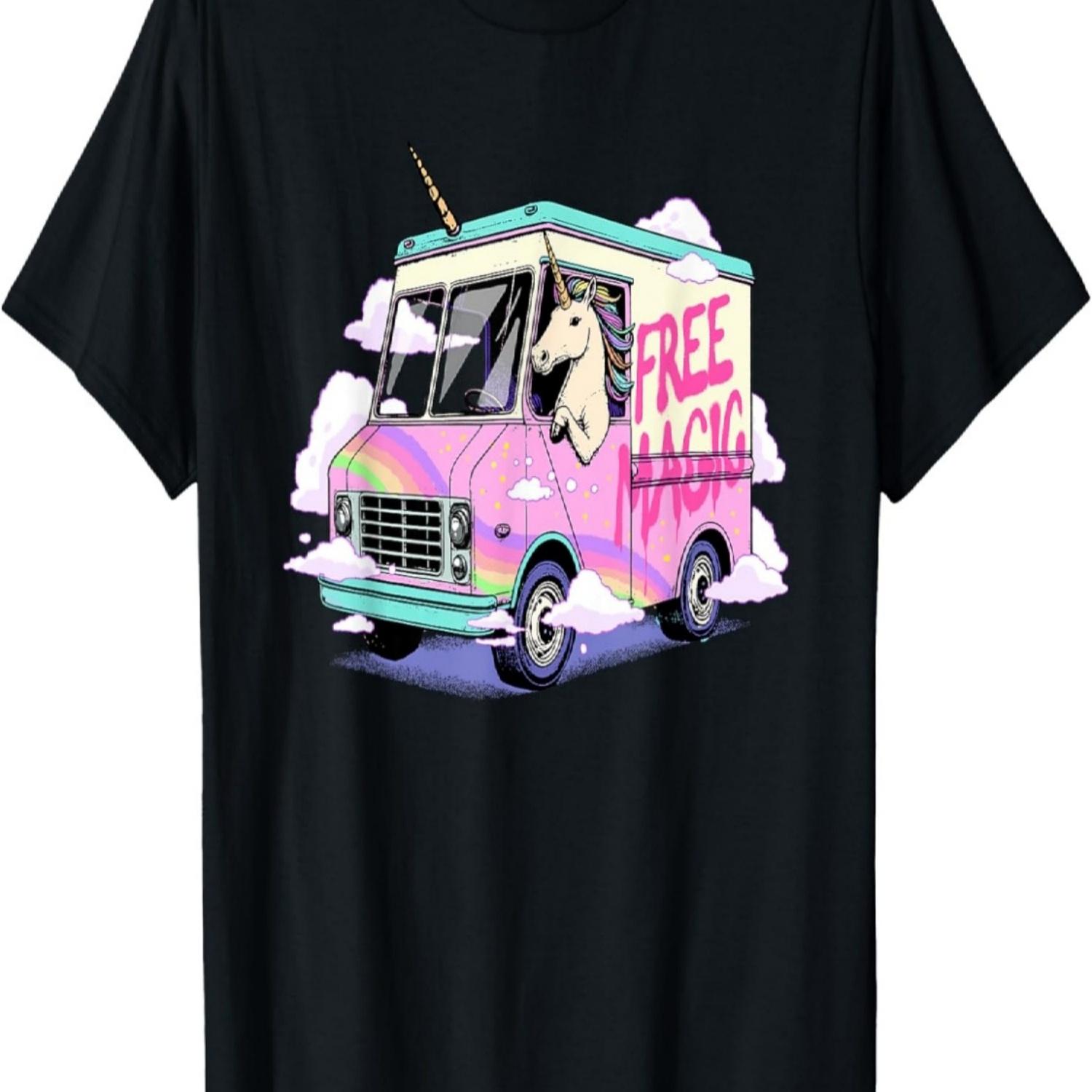 

Free Magic Unicorn Ice Cream Truck - Rainbow & Clouds T-Shirt for Men Women Kids S чёрный
