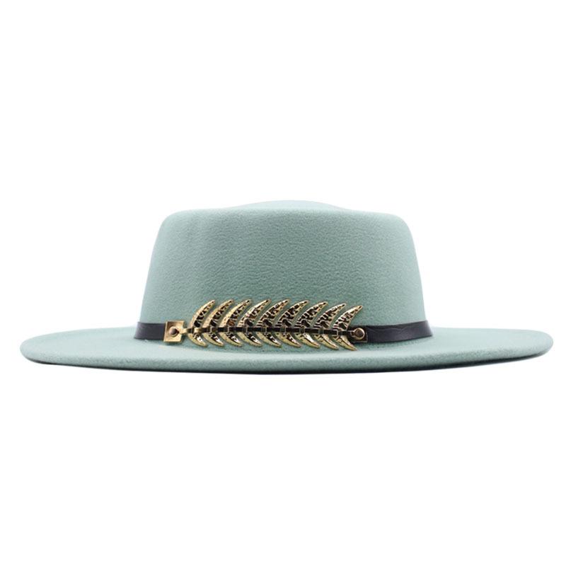 Autumn and winter new women's flat top wide brimmed hat imitation wool top hat felt hat fishbone metal buckle concave shape multi-color