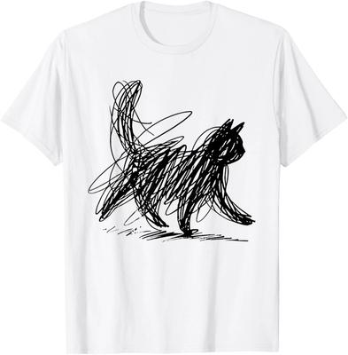 Minimalistisches Katzenkunst T-Shirt unisex T-Shirt