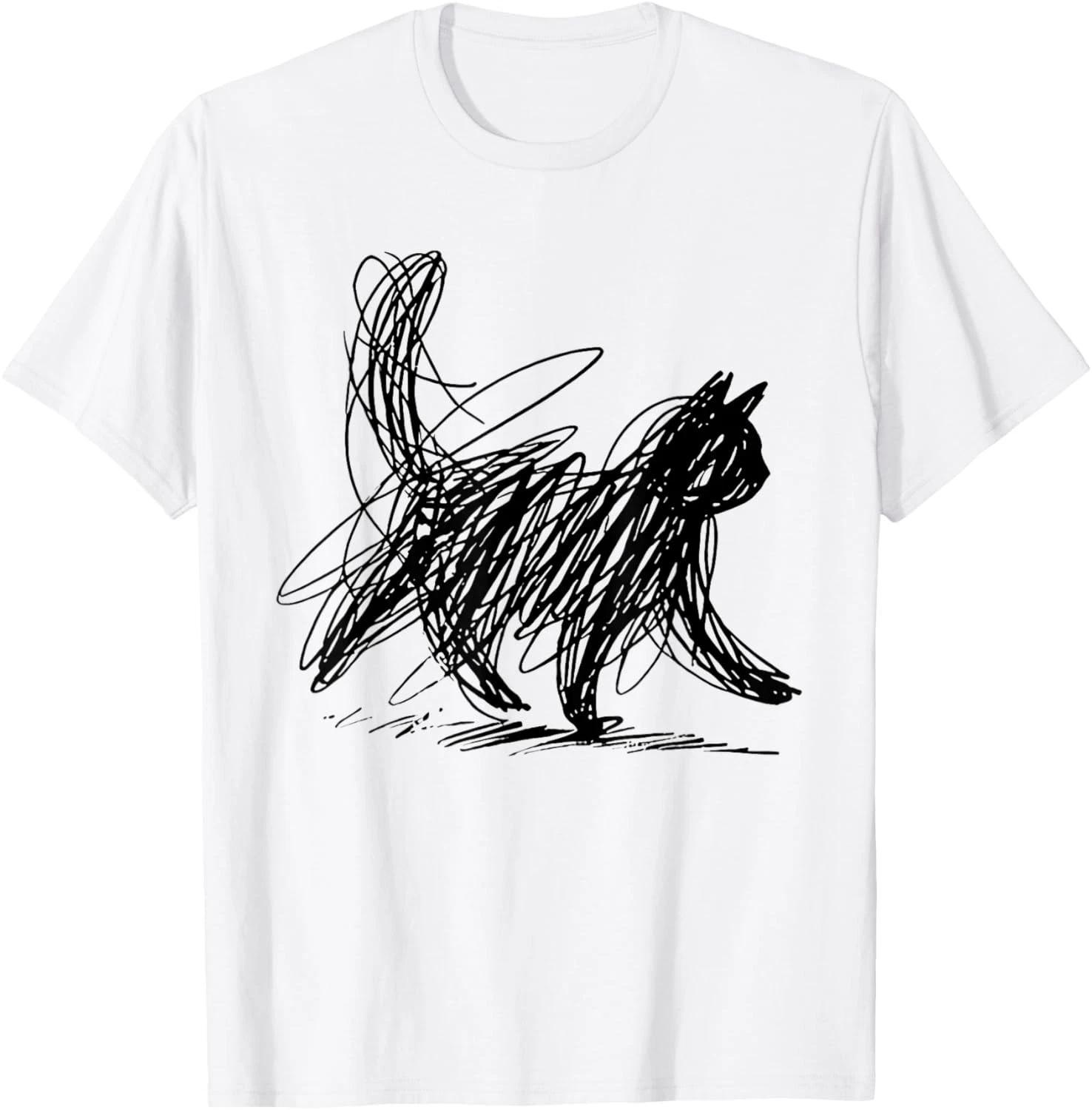 Минималистичная футболка с рисунком кота унисекс XL