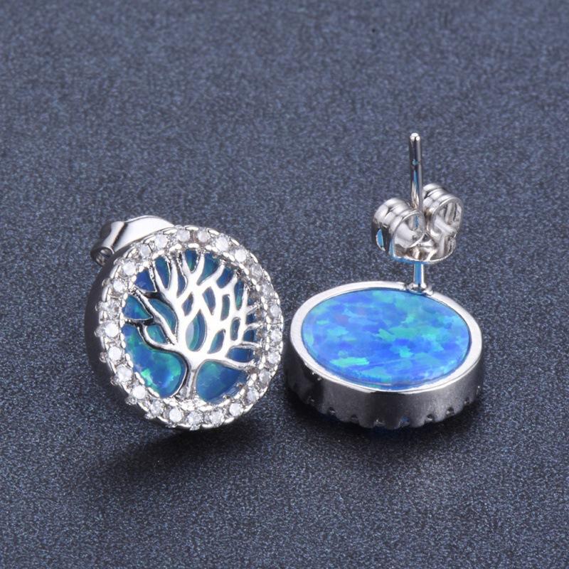 Opal Earrings Tree of Life Stud Earrings Personality Earrings Ladies Luxury Earrings