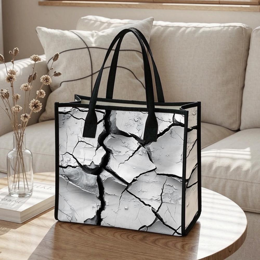 Crack Print Tote Bag Stylish Daily Carryall Large Casual Shoulder Handbag for Shopping Travel Commute