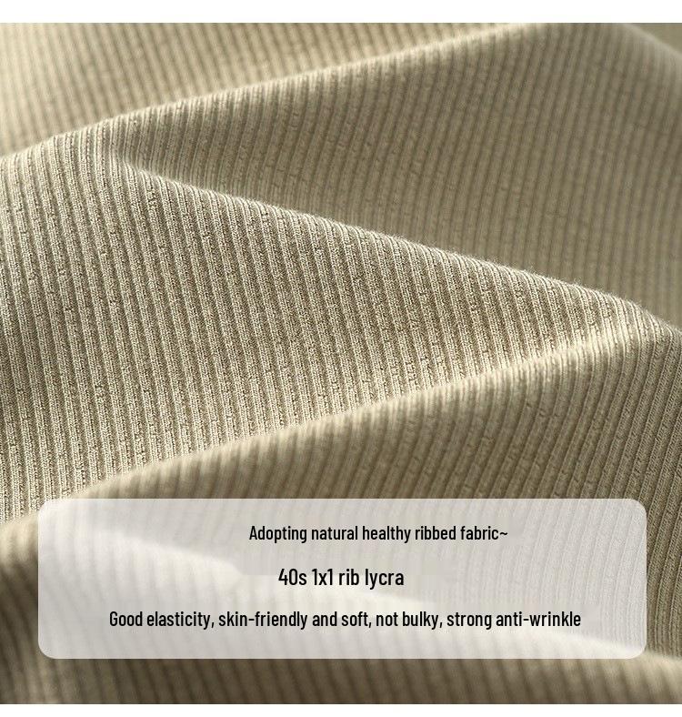 Women's High-Elastic Cotton Ribbed Crew Neck Long-Sleeve Base Layer Top - 2025 Autumn/Winter Collection