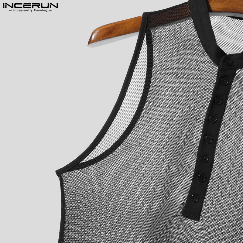 INCERUN Men Sleeveless Hollow See Through Transparent Underwear Jumpsuits Bodysuits