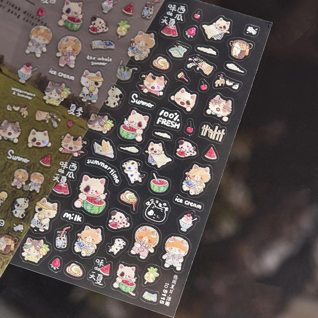 Cute Animal Face 5D Nail Art Stickers Cartoon Cat Bunny Dog Mouse Expressions Simple Self Adhesive Manicure Decal DIY