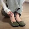 Cowhide Version~ Retro Niche Big Head Round Head Bow Light Mouth Single Shoes Women's New Ballet Flats