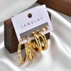 3pcs Set Stainless Steel Twists Texture Large Hoop Earrings for Women, Gold Plated Cubic Zircon Stud Earrings, Fashion Jewelry