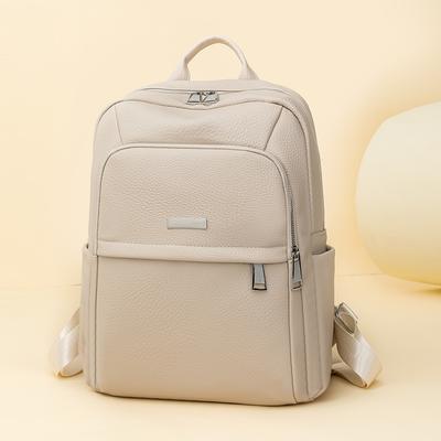 Einfarbiger PU-Rucksack Studenten-Schultasche Damen Rucksack mit großem Fassungsvermögen