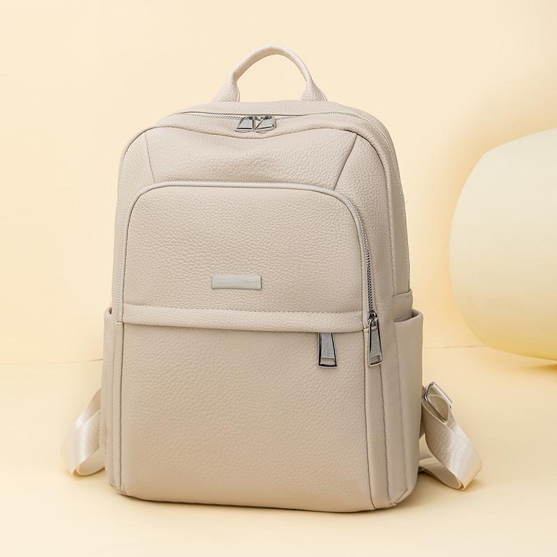 Einfarbiger PU-Rucksack Studenten-Schultasche Damen Rucksack mit großem Fassungsvermögen